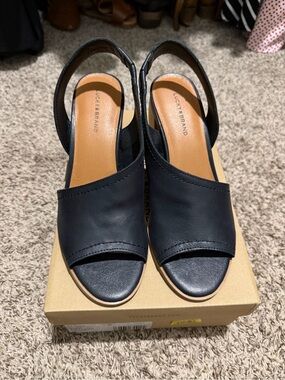 NWOT Lucky Brand Xilna Black Leather Slingback Heels | Size 9.5M
